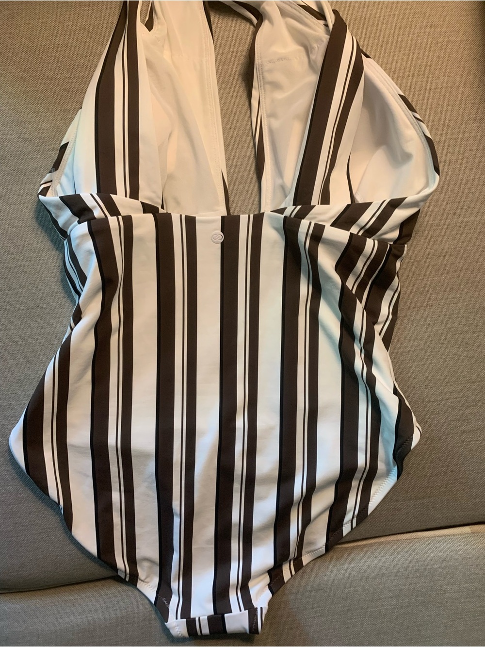 CALIA by Carrie Underwood Brown and White Striped Halter Swimsuit - Picture 2 of 5